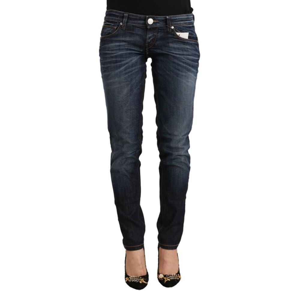 Acht Blue Washed Cotton Low Waist Skinny Denim Women's Jeans